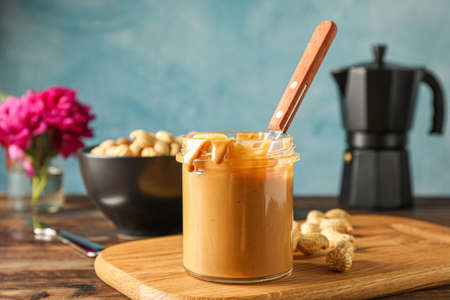 Yummy breakfast composition on wooden table against light background, space for text. Traditional...