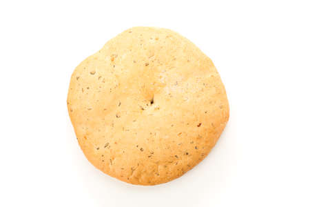 Flatbread isolated on white background, top view. Bakery products
