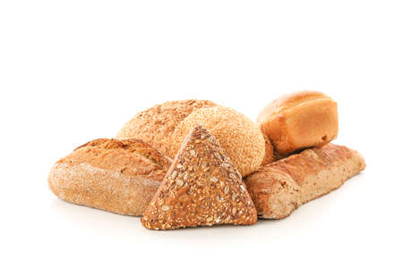 Bunch of bakery products isolated on white background