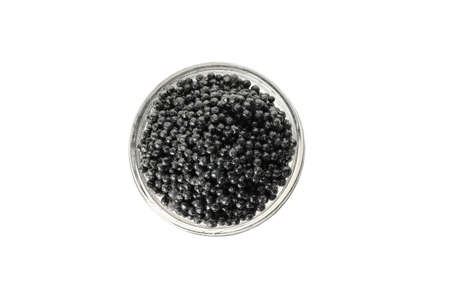Glass jar with caviar isolated on white backgroundの写真素材