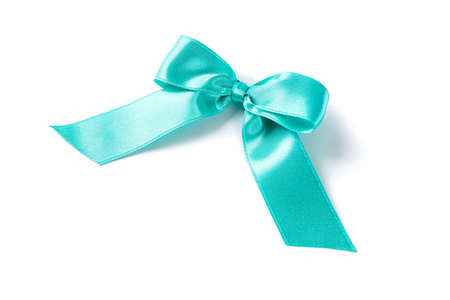 Turquoise bow isolated on white background. Gift conceptの写真素材