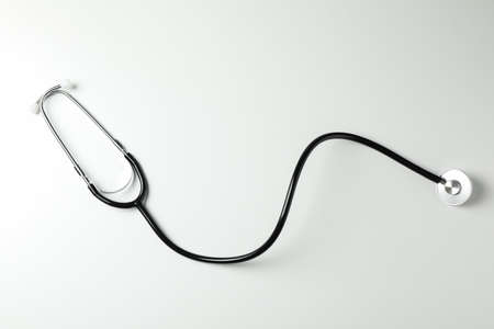 Black stethoscope on white background, space for textの写真素材