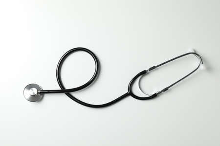 Black stethoscope on white background, space for textの写真素材
