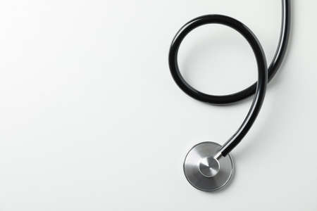 Black stethoscope on white background, close up. Healthcareの写真素材