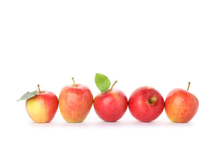 Sweet red apples isolated on white backgroundの写真素材