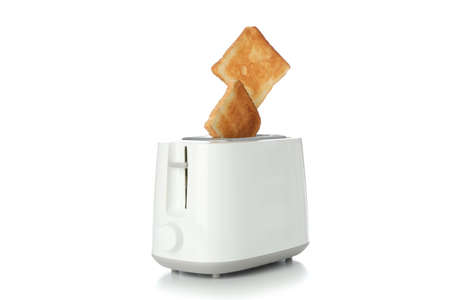 Toaster and bread slices isolated on white background