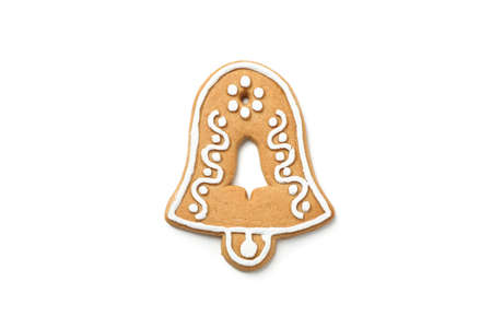 Tasty homemade Christmas cookies isolated on white background, top view