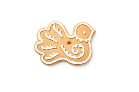 Tasty homemade Christmas cookies isolated on white background, top view