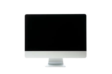 Metal computer isolated on white background. Black empty screenの写真素材