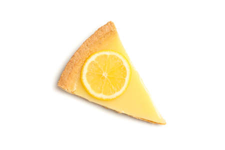 Delicious lemon tart slice isolated on white background