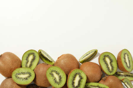 Ripe sweet kiwi on white background, top viewの写真素材