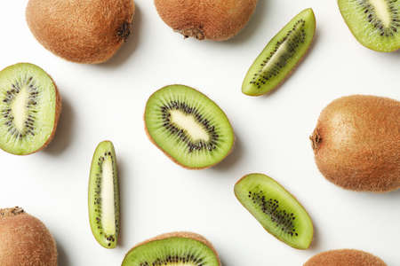 Ripe sweet kiwi on white background, top viewの写真素材