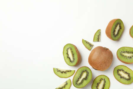 Ripe sweet kiwi on white background, top viewの写真素材