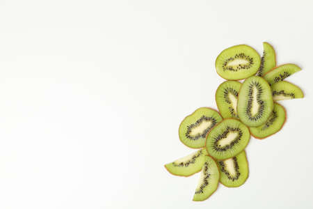 Ripe sweet kiwi on white background, top viewの写真素材