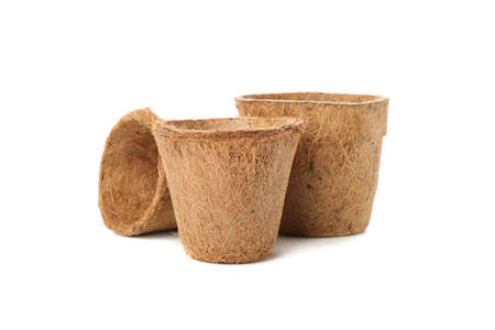 Three flower pots isolated on white backgroundの写真素材