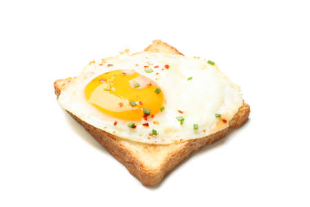Toast bread with fried egg isolated on white background
