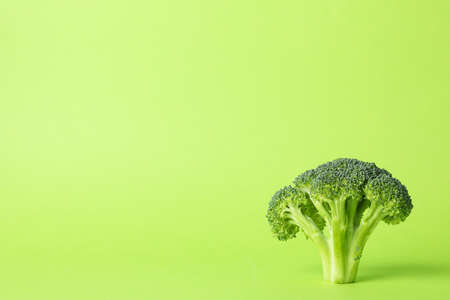 Broccoli on green background, space for text. Healthy foodの写真素材