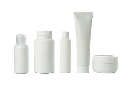 Blank bottles for cosmetics isolated on white backgroundの写真素材