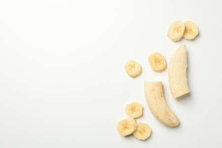 Bananas on white background, top view. Fresh fruitの写真素材