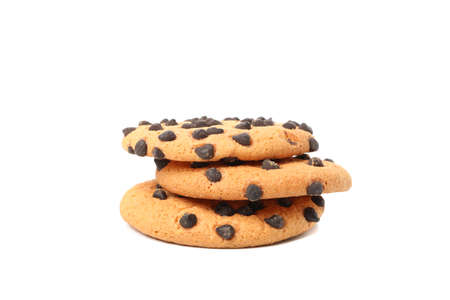 Tasty chocolate chip cookies isolated on white backgroundの写真素材