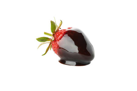 Chocolate fondue. Strawberry in chocolate sauce isolated on white backgroundの写真素材