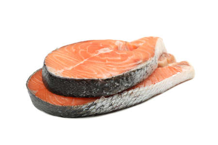 Fresh raw salmon meat isolated on white backgroundの写真素材