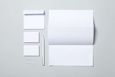 Mockup business brand template on light gray background, space for textの写真素材