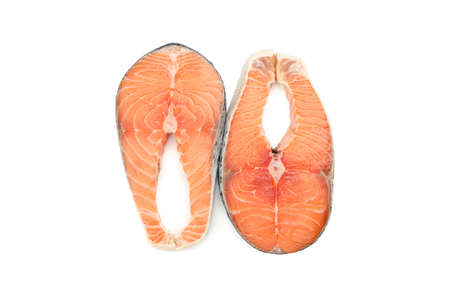 Fresh raw salmon meat isolated on white backgroundの写真素材