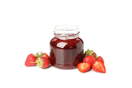 Delicious strawberry jam isolated on white backgroundの写真素材