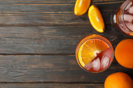 Aperol cocktail on wooden background. Summer drinkの写真素材