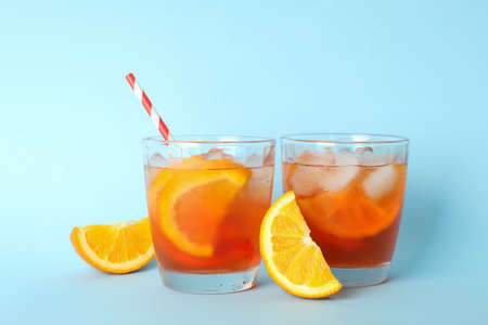 Aperol cocktail on blue background. Summer cocktailの写真素材