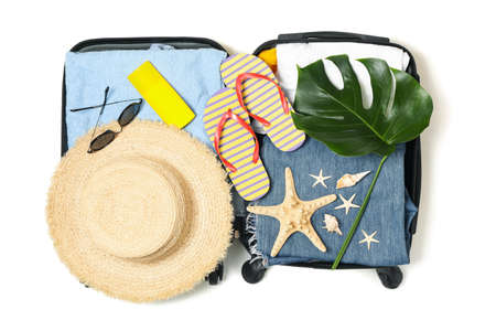 Composition with travel accessories isolated on white backgroundの写真素材