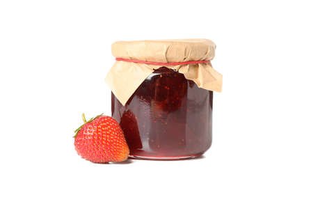 Delicious strawberry jam isolated on white backgroundの写真素材