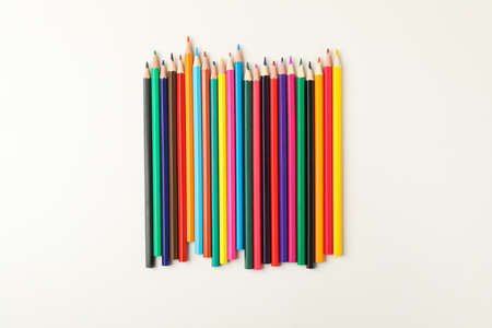 Colorful pencils on white background, top viewの写真素材