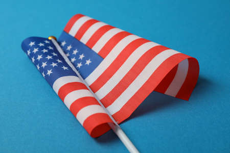 American flag on blue background, close upの写真素材