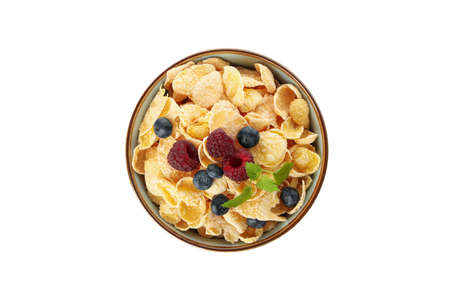 Bowl with muesli and berry isolated on white background