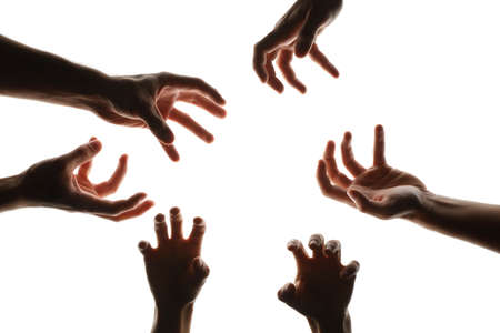 Different zombie hands isolated on white background