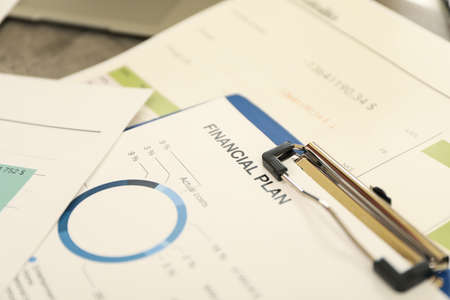 Concept of financial planning, close up and space for text