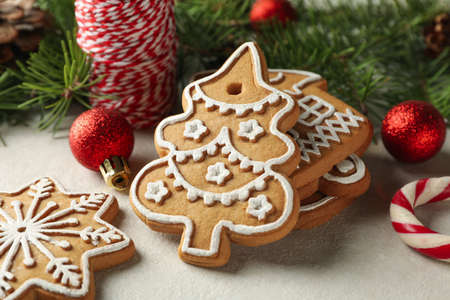 Concept with Christmas cookie on white background, close up