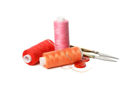 Group of sewing supplies isolated on white background