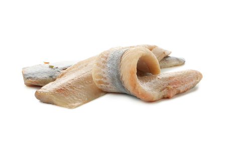 Fresh herring fish slices isolated on white background