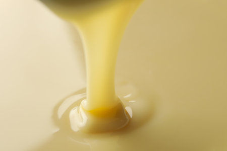 Poured condensed milk on whole background, close upの写真素材