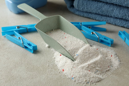 Laundry accessories on white textured background, close upの写真素材