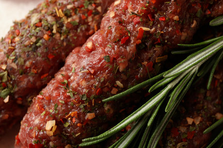 Raw lula kebab with herbs and spices, close upの写真素材