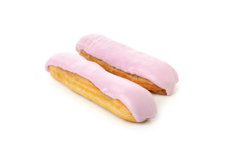 Delicious eclairs with custard isolated on white backgroundの写真素材