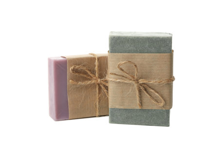 Natural handmade soap isolated on white backgroundの写真素材