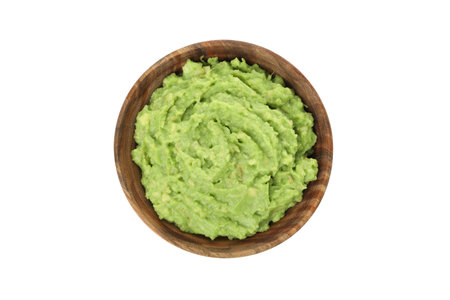 Bowl of guacamole isolated on white backgroundの写真素材