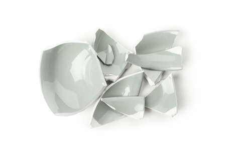 Broken bowl pieces isolated on white background