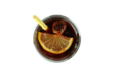 Glass of Cuba Libre isolated on white backgroundの写真素材