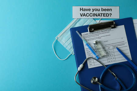 Concept of Vaccination with text Have you been Vaccinated on blue backgroundの写真素材